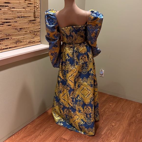 Akira Stunning Two Piece Ballgown In Blues Golds Long Full Skirt And Corset XL - Picture 5 of 17